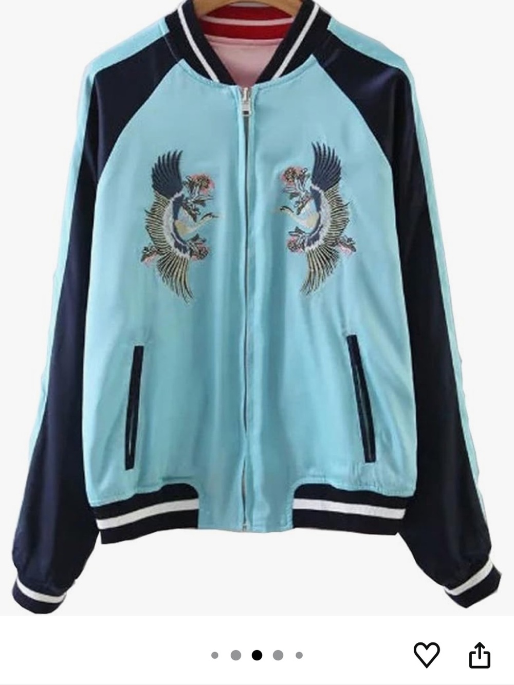 Light Blue & Navy Embroidered Reversible Bomber Jacket - Women
